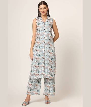 Divena Rayon Printed Kurti With Palazzo Women's Stitched Salwar Suit - Blue ( Pack of 2 )