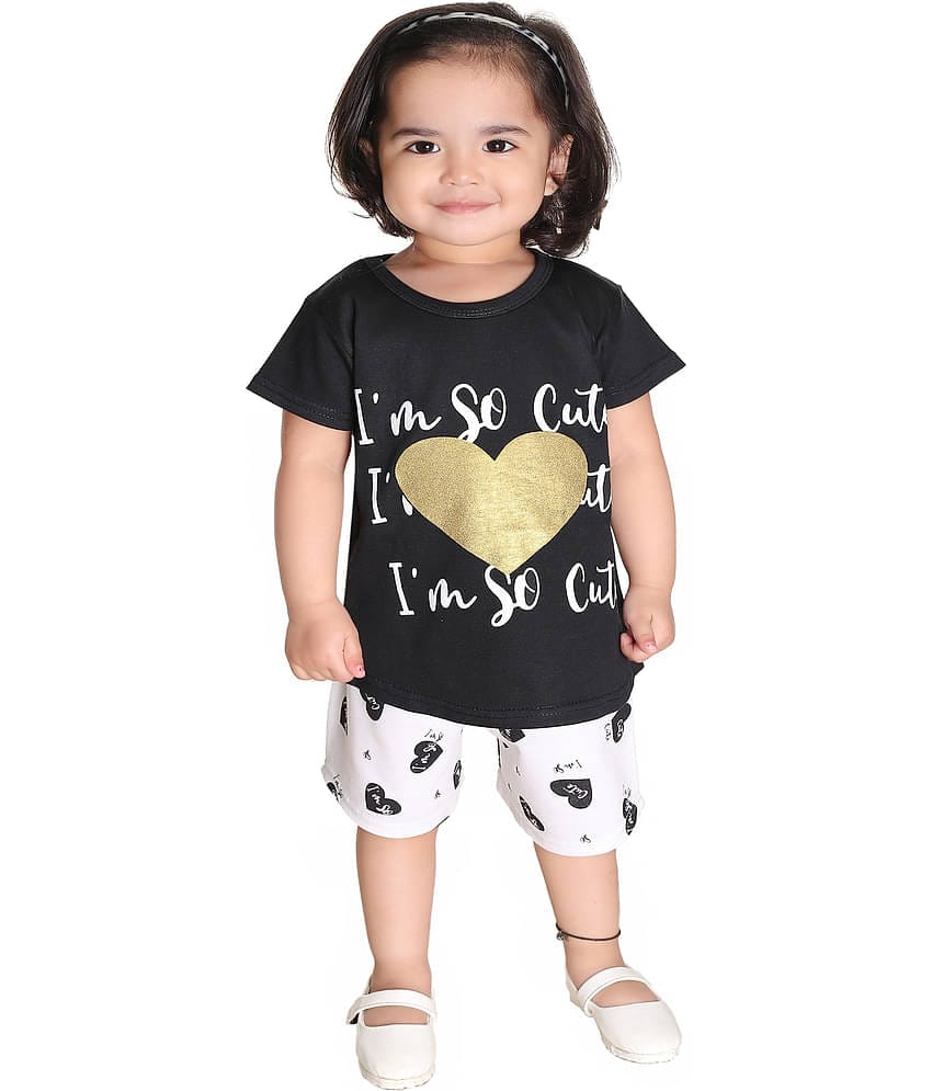 s muktar garments Pack of 1 Girls Cotton Top With Shorts ( Black )