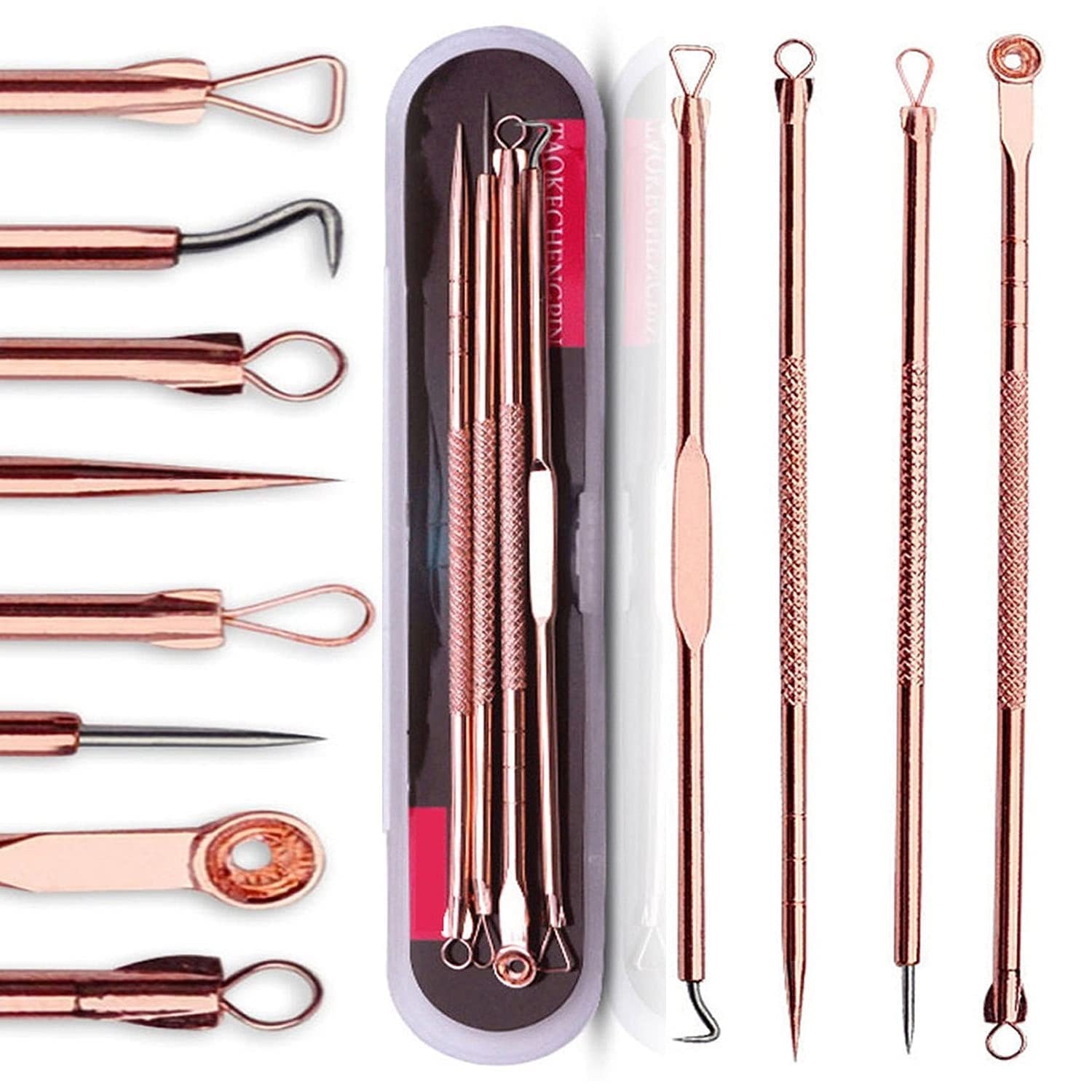 Elecsera Blackhead Remover kit pimple and blemish extractor with anti slid handle, Stainless steel needles with a storage case (Pack of 4)