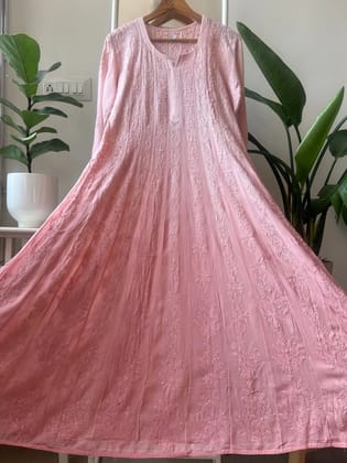 Viscose Chikankari Anarkali - Pale Pink Ombre-Xl