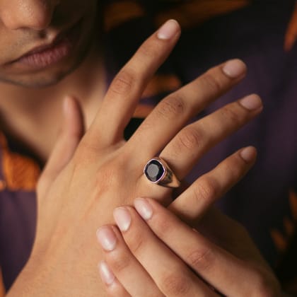 Black Onyx Signet Sterling Silver Ring For Him-Adjustable