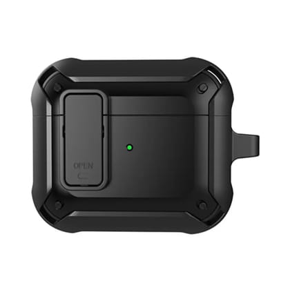 Valente Hard Protective Armor Case Cover With Locking Mechanism Compatible For Airpods pro 1st Generation & 2nd Generation ONLY.-Black