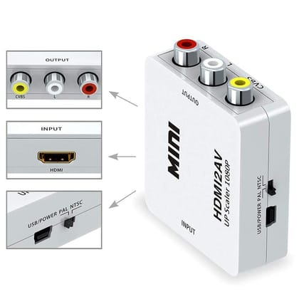 HDMI to RCA,HDMI to AV, 1080P HDMI to 3RCA CVBS AV Composite Video Audio Converter Adapter Supports PAL/NTSC with USB Charge Cable for PC Laptop HDTV DVD