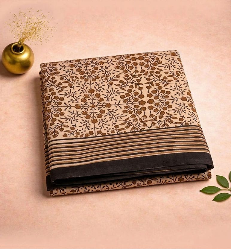 Bagh Hand Block Printed Cotton Saree – Traditional Natural Dye Drape
