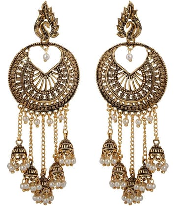 Silver Shine Beautiful Golden Round Peacock Jhumki Dangler Earrings for Women