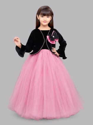 Pink Chick Black Velvet and Pink Jacket Style Gown-1-2Y / Black