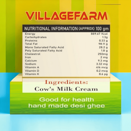 VILLAGE FARM Cow's Pure A2 Butter Gir Cow Tasty Ghee 100% Desi Indian Cow Ghee Organic Pure & Healthy Ghee 500ml