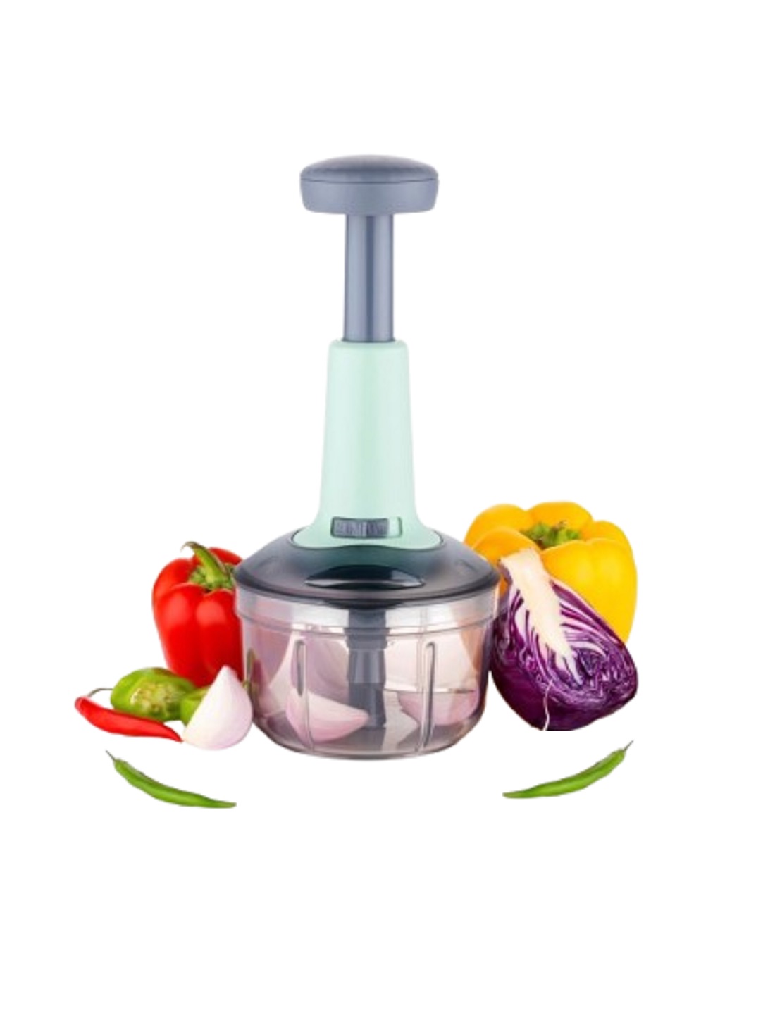2 in 1 Manual Push Vegetables Chopper, Vegetable Chopper, Onion, Chili, Salad, Fruit Cutter (Multipurpose ,Plastic,3 Blades and 1 Plastic Whisker, 650ml)