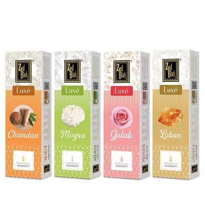 Zed Black Bambooless  Agarbatti - Chandan, Mogra, Gulab, Loban - 4x90gm (Pack of 4)