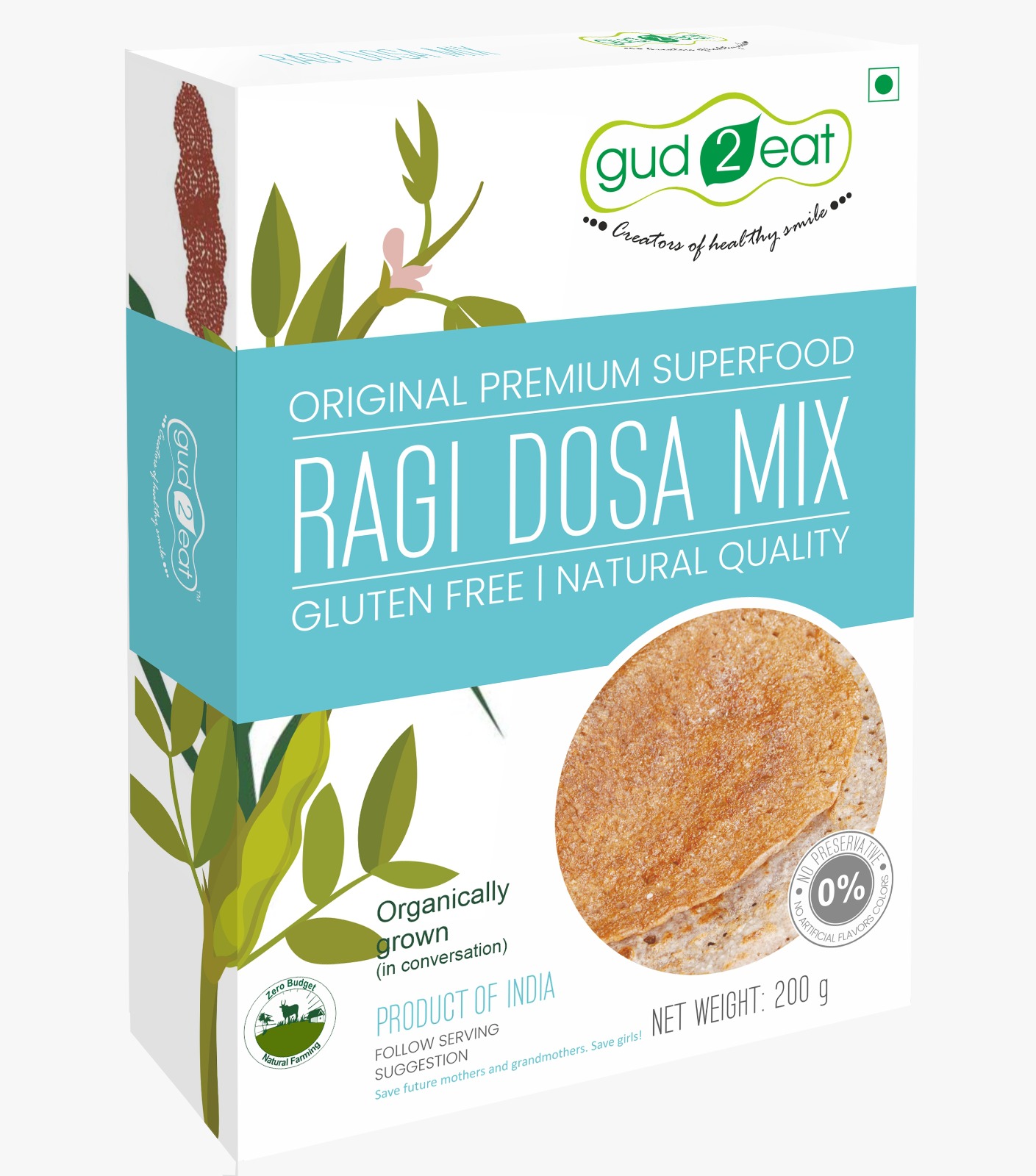 Gud2eat Ragi Dosa Mix | Gluten free | Good for weight loss | tasty and delicious | 200g