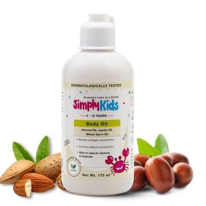 Simply Kids Body Oil for 4-12 Years | pH Balanced, Efficacy Proven | Deep Nourishment & Hydration | Protects Skin from Sun Damage & Infections | Natural Ingredients, No Harmful Chemicals | Safe for All Skin Types | 175ml