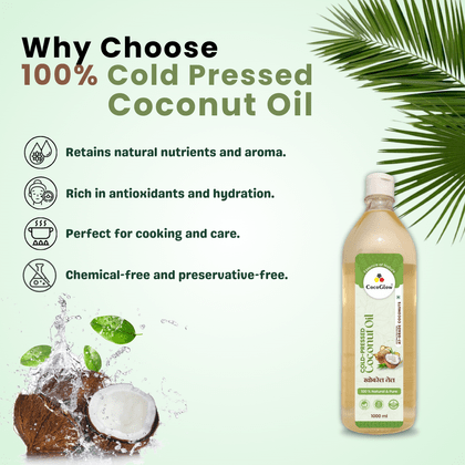 CocoGlow Cold Pressed Coconut Oil, 100% Pure & Unrefined (1000 ml)