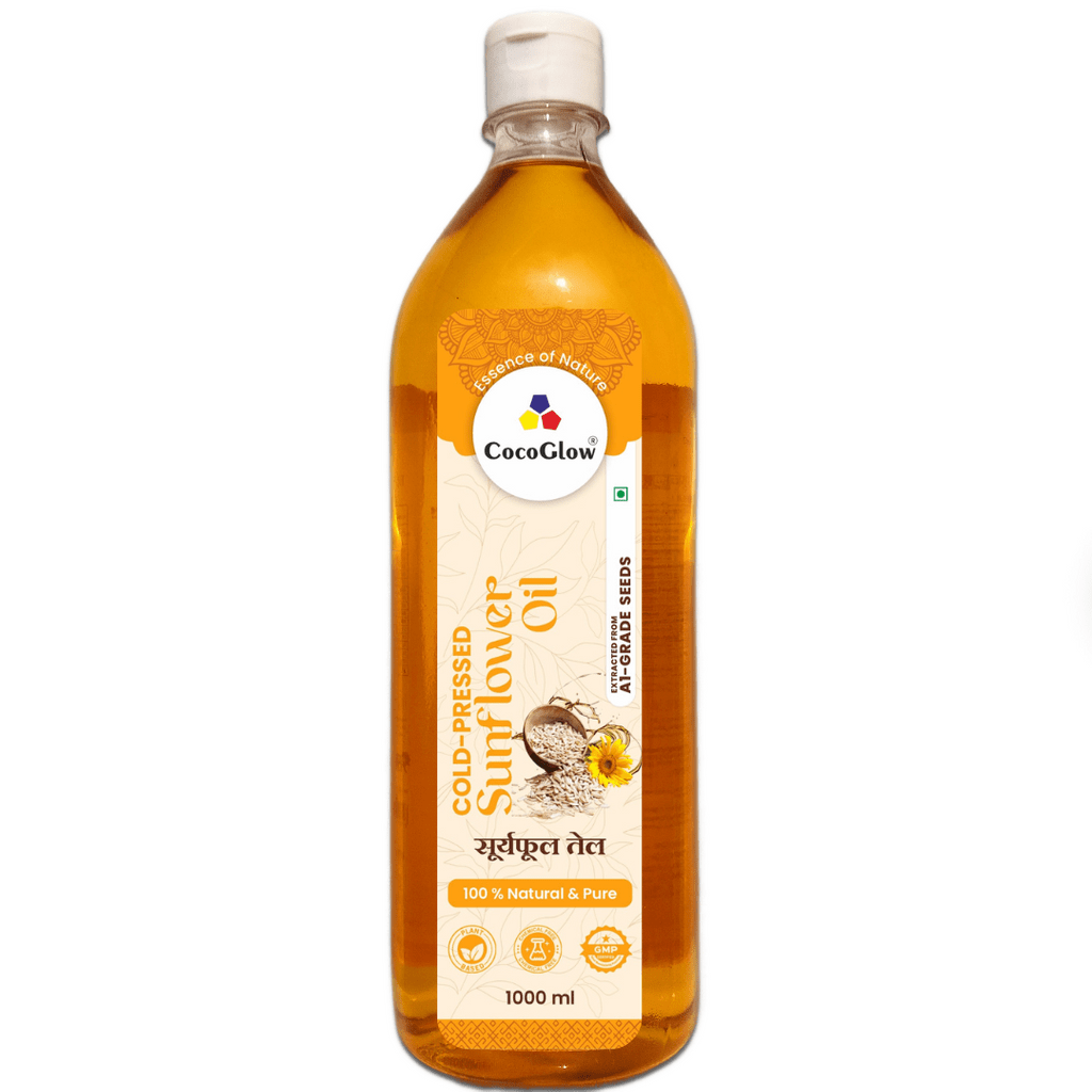 CocoGlow Pure & Unrefined Cold Pressed Sunflower Oil | Cholesterol Free | Natural & Organic | Chemical-Free | Healthy Cooking Oil Contains Natural Antioxidants (1L)