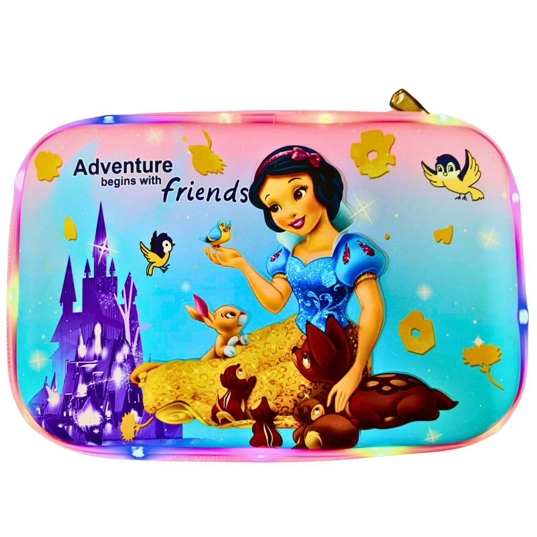 Disney Princess LED Light-Up Pencil Case, Adventure Theme, Pink and Blue