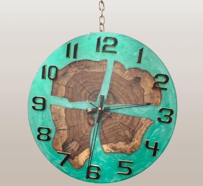 Handmade Epoxy Resin Wood Wall Clock, Unique Home Decor, Green and Brown, 12 Inches Handmade Epoxy Resin Wood Wall Clock, Unique Home Decor, Green and Brown, 12 Inches