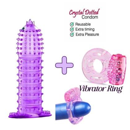 Warlkut Crystal Dotted Reusable Condom & Vibrator Silicone Ring For Extra Pleasure Combo (Multicolor)