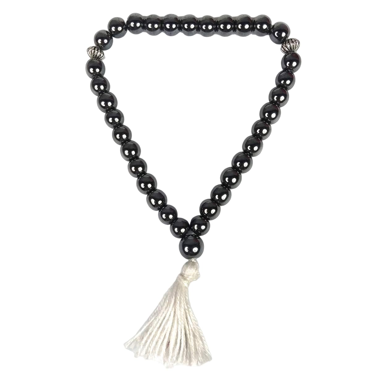 AV Fashion India - Semi Precious Hematite Gemstone Round Smooth 8 mm 33 Beads Islamic Religion Tasbih for Muslim Prayer Men Women (Color Black)