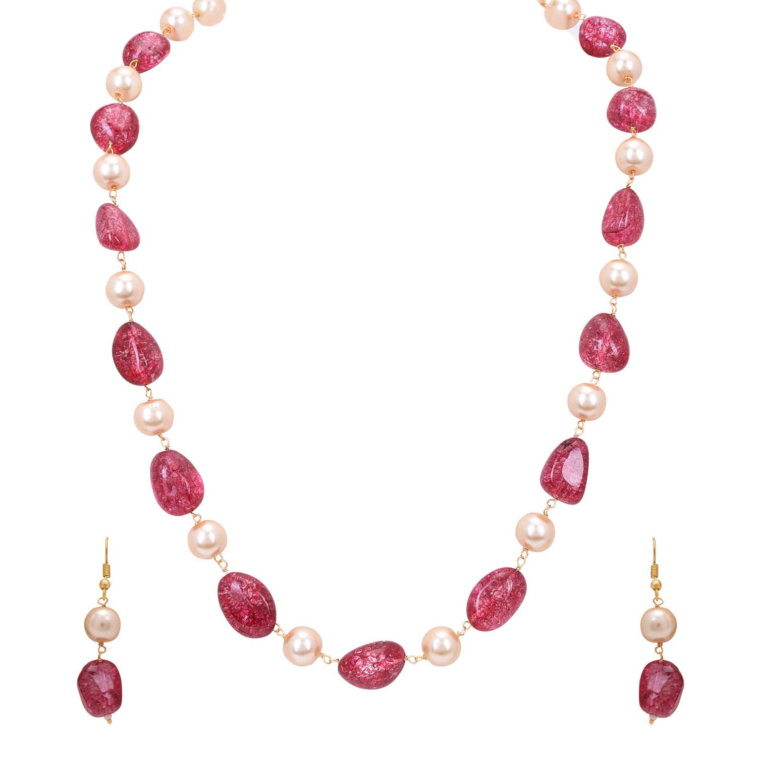 A V FASHION - Semi Precious Tourmaline Tumble Gemstone Beads Necklace with Stud Earring Blue Color Beaded Chain For Girl and Women Fashion Jewellery