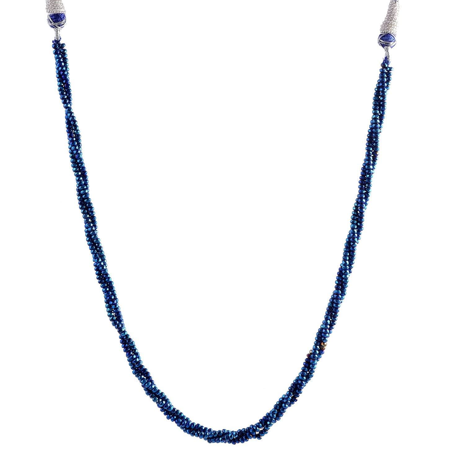 A V FASHION - Blue Color Natural Hematite Semi Precious Gemstone Beaded 3 Layer Twist Necklace Chain for Women & Girls Fashion Jewellery