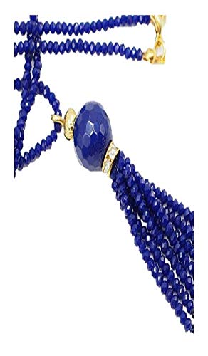 AV Fashion India - Crystal Beads Tassel Necklace Natural Jade Stone for Girl and Women Navy Blue 1 Layer Fashion Turkish Boho Jewellery ( AV_C22 )
