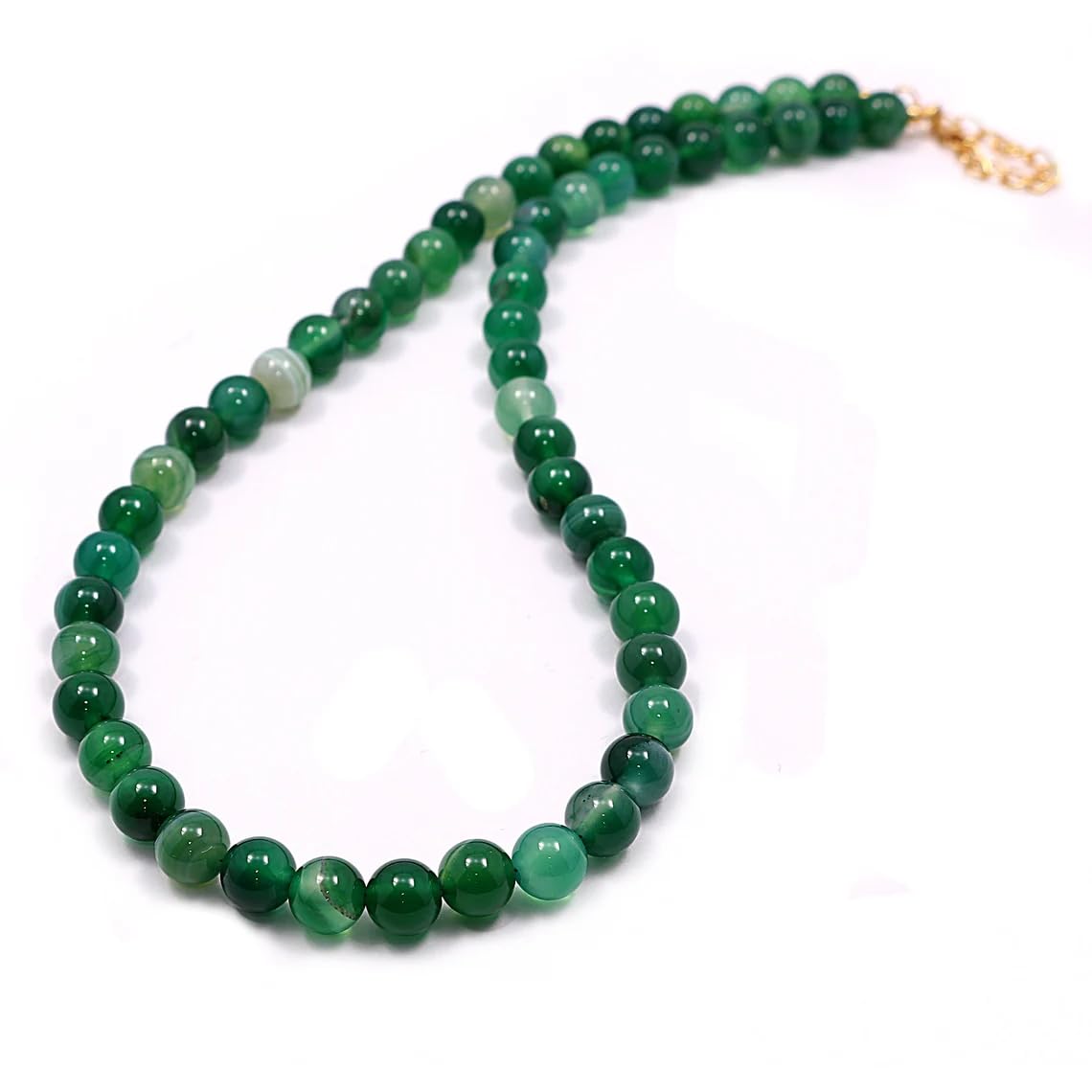 A V FASHION - Natural Green Onyx Gemstone Beaded 8mm 1 Layer Necklace, For Men & Women Fashion Jewellery (Same as Shown In Image)