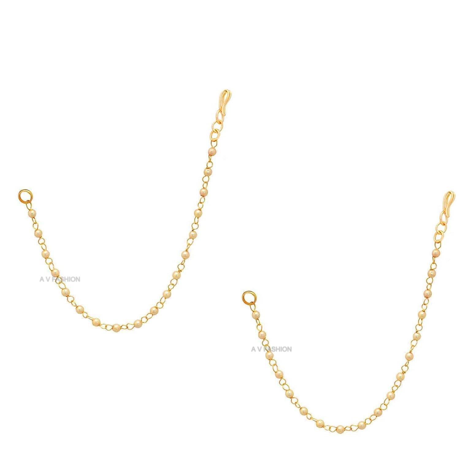 A V FASHION - Traditional Ethnic Kaan Chain White Pearl 1 line Earchain Long Earring Support Chain For Bridal Wedding jewellery for Women & Girls Pack of 1 Pair