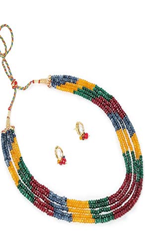 A V FASHION INDIA - Semi Precious Gemstone Onyx Beads 5 Layer 16 Inch Long Necklace Set for Girl and Women Fashion Jewellery (Same as Shone In Image) MULTI COLOUR
