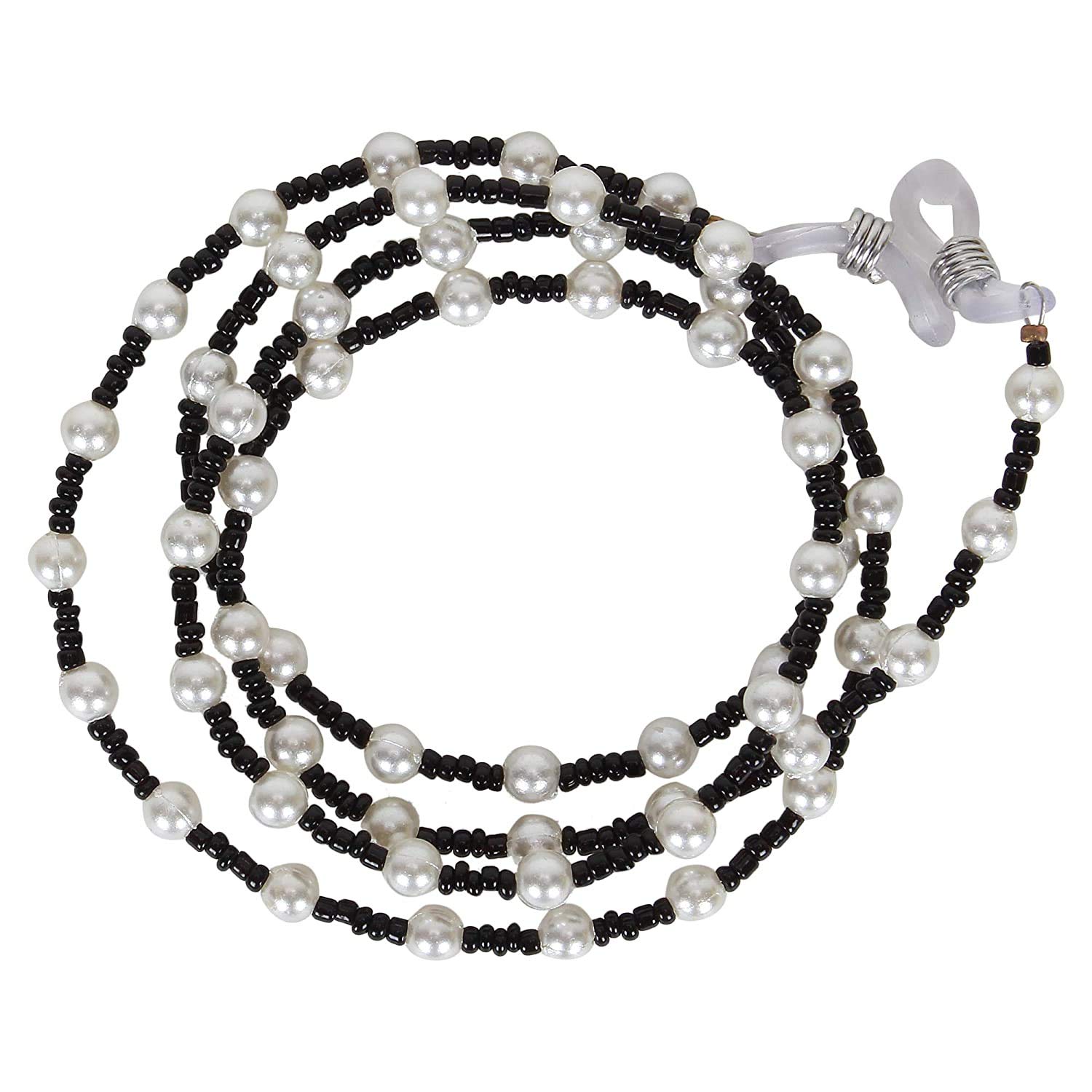 AV Fashion India - Pearls & Beads Eyeglass Chain Spectacle Cord Neck Strap String Chain Link Holder 74 cms Multi colour for Women Men and Girl Adjustable Unisex Eyeglass Chain ( Black/White )