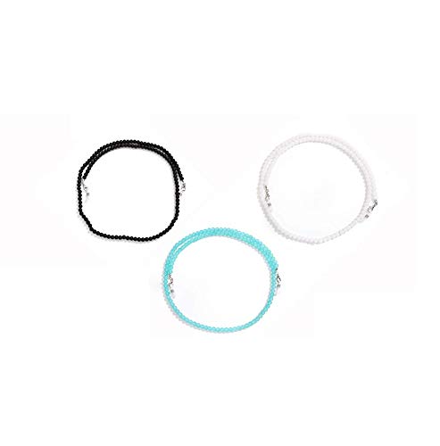 AV Fashion India - Black, Blue, White 3PCS Face Mask Lanyards Black Beaded Mask Chain Fashion Link Mask Necklace Holder for Children Women Men Adjustable Breakaway Safety Mask Beaded Eyeglass Chain.74 CM ( Multi )