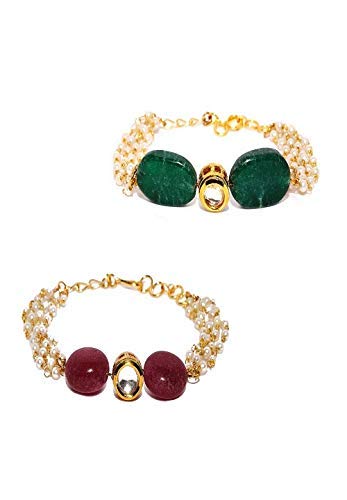 AV Fashion India - Rajasthani Chain Tumble Kundan Designer Elegant Rakhi Combo of 2 Piece for Bhaiya Bhabhi/Sister/Brother Lumba Bracelet For Men Women Girl Boy Fashion Jewellery