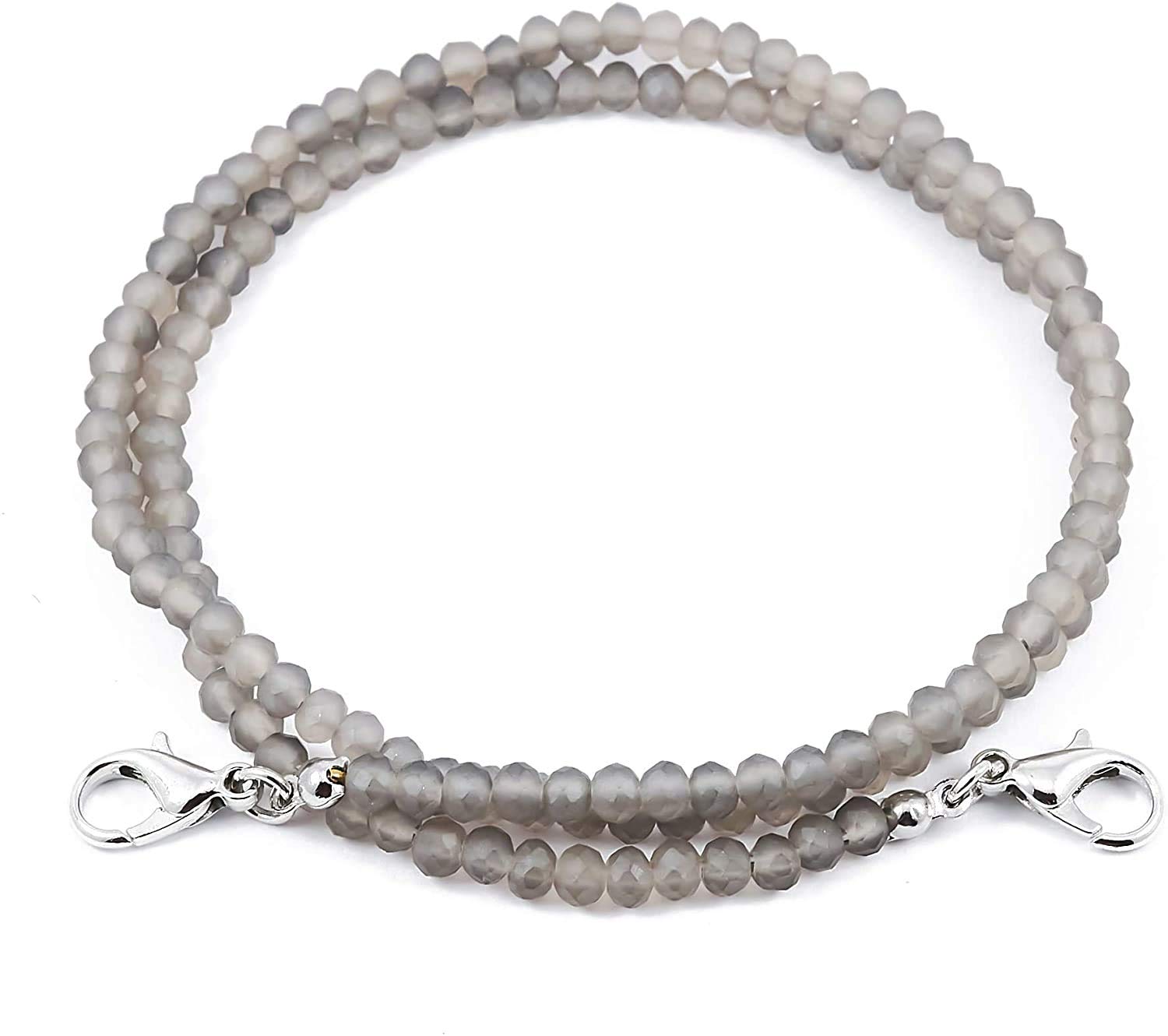 AV Fashion India - Grey Crystal Face Mask Holder Beaded Women's Lanyard, Made in India, Hand Made Decorative Fashion Necklace, Holds Your Mask Around Your Neck 20" Long (Grey Colour)