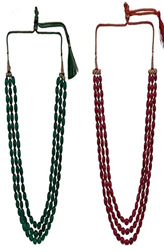 A V Fashion - Semi Precious Onyx Gemstone Beads Necklace Combo of 2 Set Red and Green Color 16 Inch Long for Women and Girl Fashion Jewellery (Same as Shown in Image)