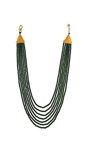 AV Fashion India - Crystal Opaque Emerald Green Colour Stone Beads Necklace 7 Layer Multistrand For Women and Girl Fashion Jewellery (AV_C31)