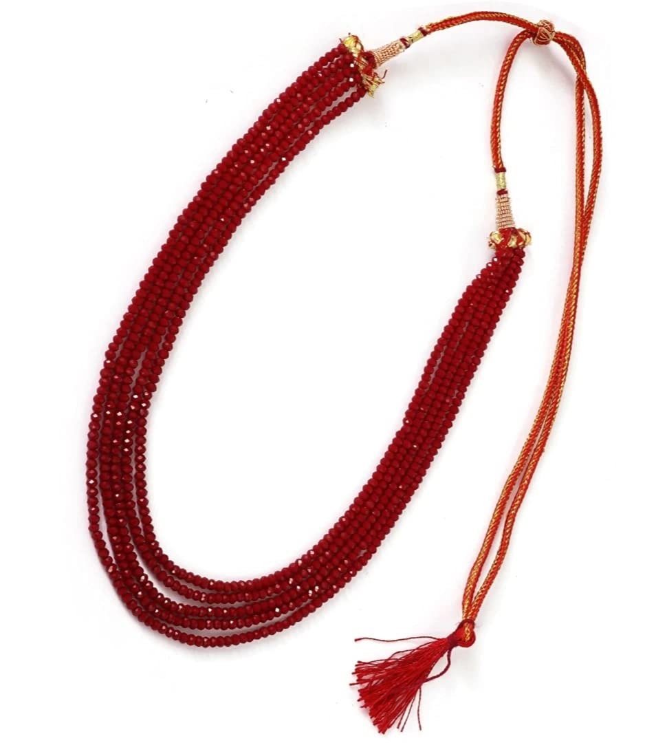 A V FASHION INDIA - Semi Precious Gemstone Crystal Beads Mahroon Colour Necklace 5 Layer Multistrand Round Faceted Stylish Mala For Girl and Women Fashion Jewellery