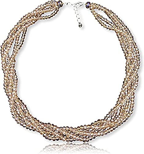 A V FASHION - CHAMPAGNE CRYSTAL SEMI PRECIOUS GEMSTONE BEADS 5 LAYER TWIST NECKLACE FOR GIRL AND WOMEN BEADED 16" LONG ROUND FACETED NECKLACE FASHION JEWELLERY