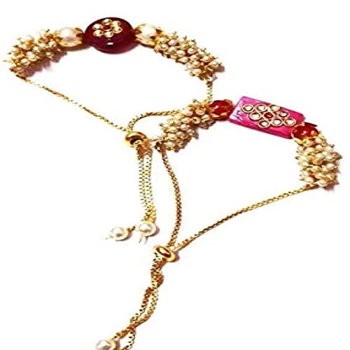 AV FASHION INDIA - Elegant Traditional Ethnic Gold Plated Handmade Kundan Stone Rakhi Rakshabandhan Combo Set Rakhi Gift For Bhaiya Bhabhi/sister/Bhai/Brother - Couple Rakhi/Special Rakhi Bracelet/Roli Chawal