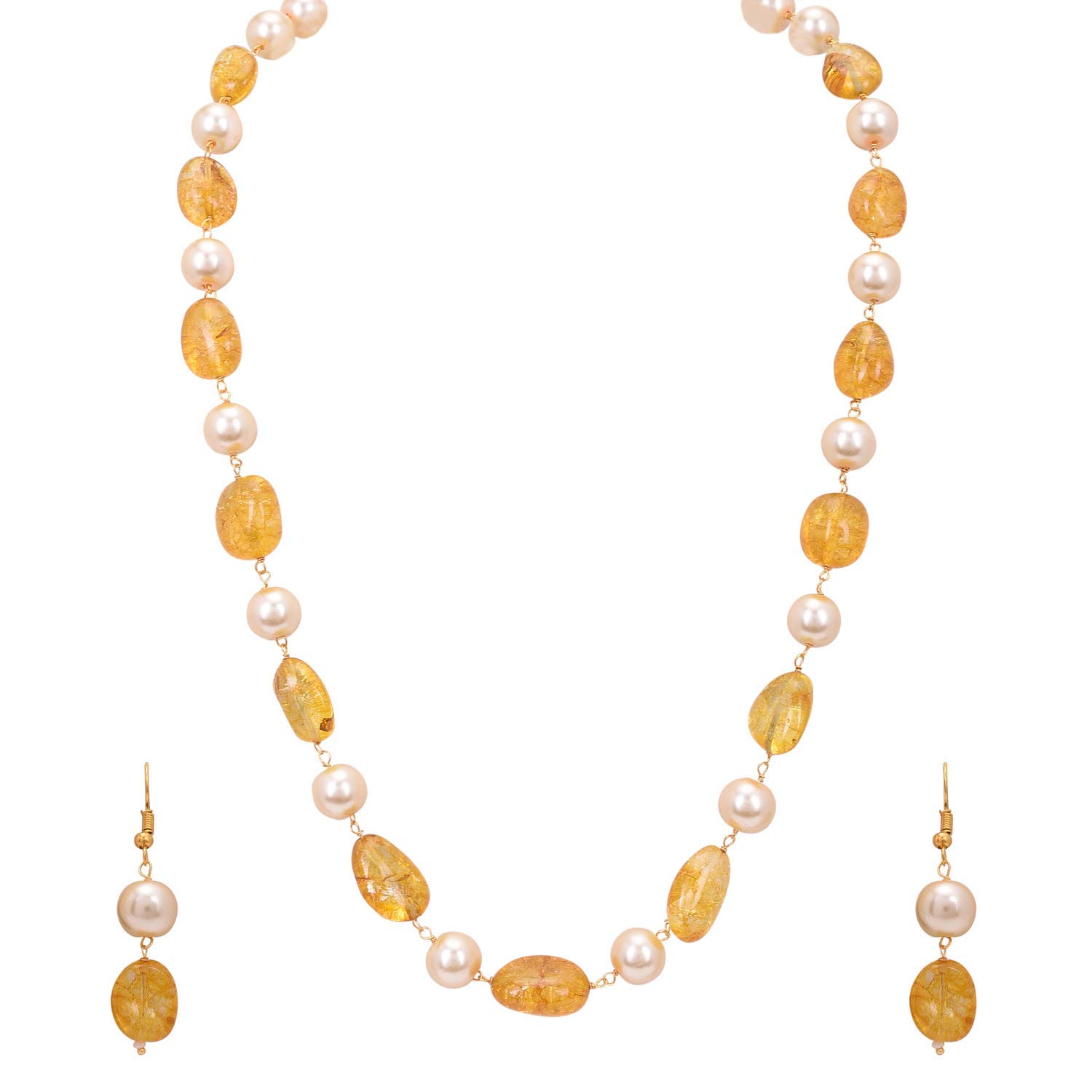 A V FASHION - Semi Precious Tourmaline Gemstone Yellow Tumble Beads Necklace Set For Girl and Women 16" Long Mala Same as Image Fashion Jewellery