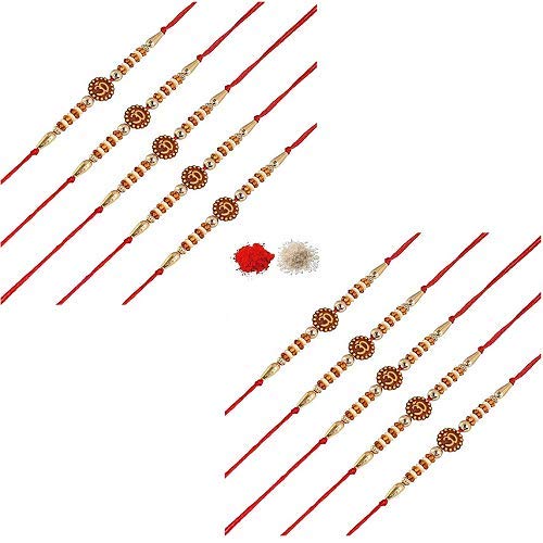 AV Fashion India - Special Scented Handmade Ethnic OM Design Rakhi Multi Colour Quantity 10 Pices Rakhi Bracelet