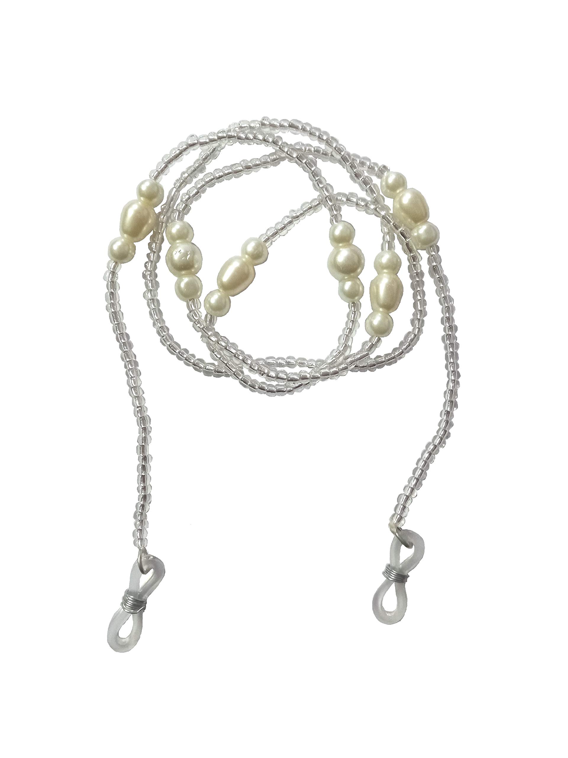 AV Fashion India - Pearl with Seed Beaded Eyeglass Sunglass Spectacle Cord Neck Strap String Chain Link Holder for Men Women Girl 74 cms White Colour
