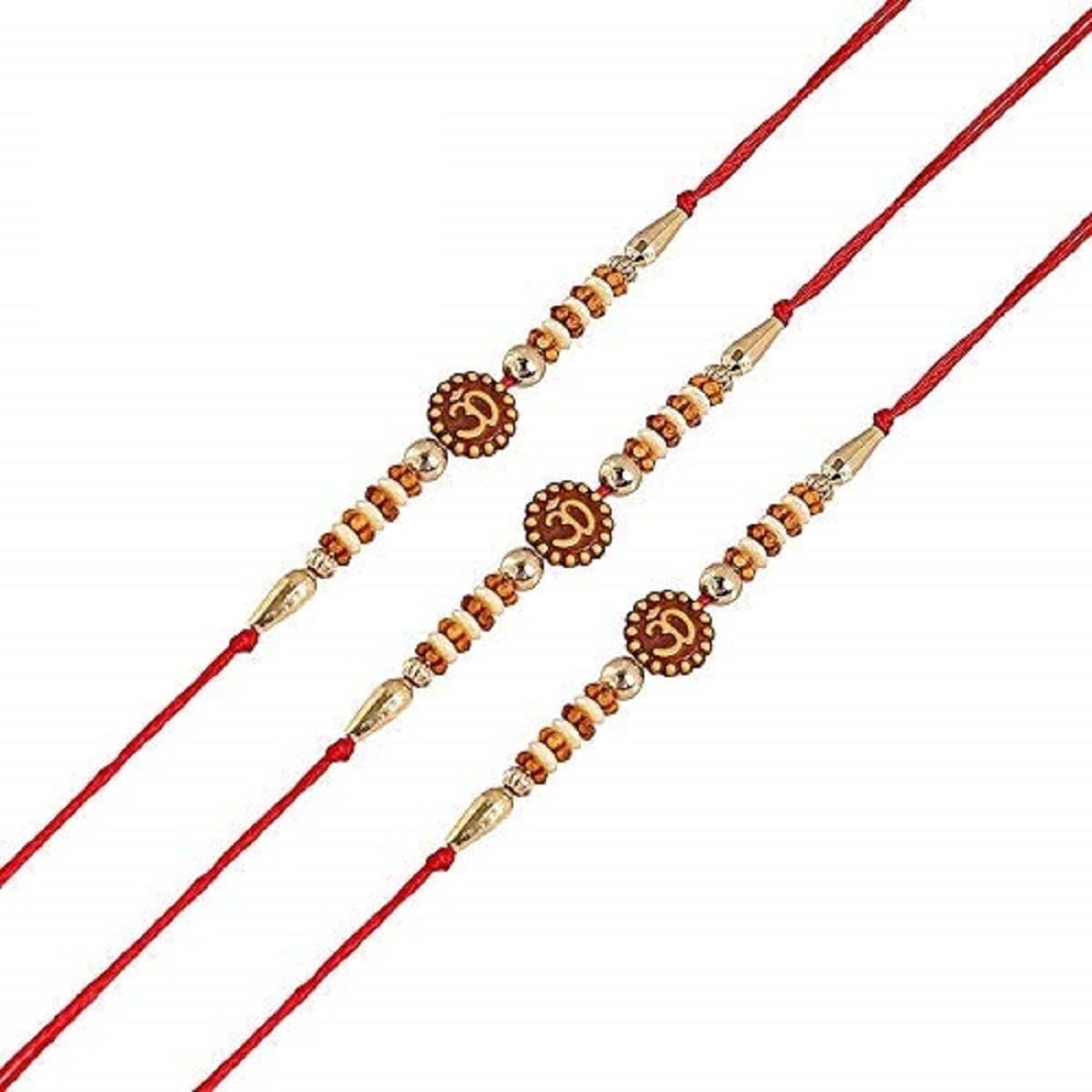 AV Fashion India - Special Scented Handmade Ethnic OM Design Rakhi Bracelet Combo of 3 Rakhi Multi Colour Quantity 3 Pices Strand