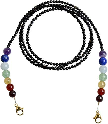 AV Fashion India - Natural Black Onyx with 7 Kinds Natural Gem 7 Chakras Bead Necklace Bracelet Glasses Chain Face Mask Strap Eyeglass Chains Anti-Lost Mask for Kids Women Men 69 CM