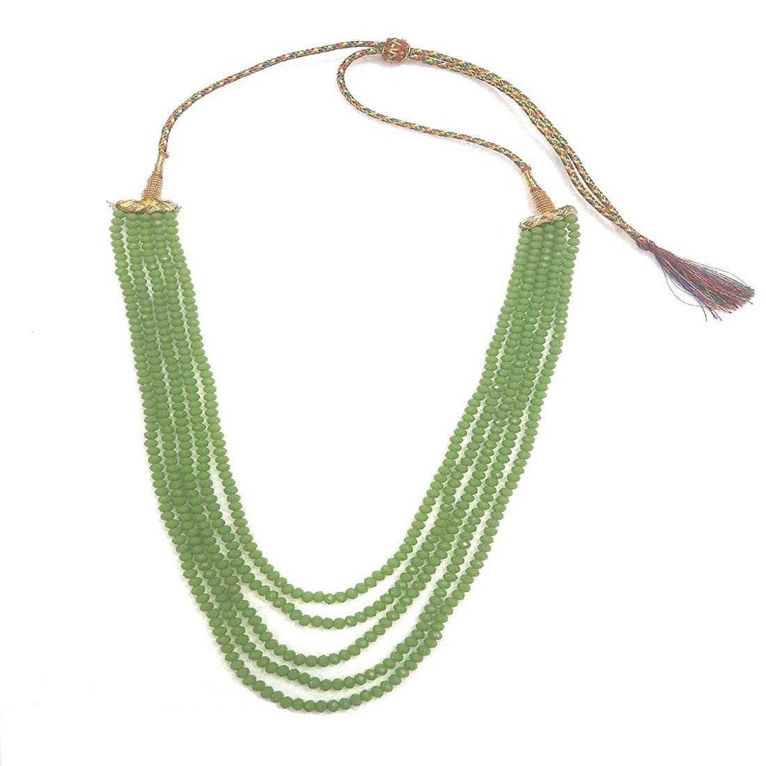 AV Fashion India - Crystal Gemstone Beads Necklace 5 Layer Multistrand Round Faceted Stylish Mala For Girl and Women Fashion Jewellery (Mahendi Green)