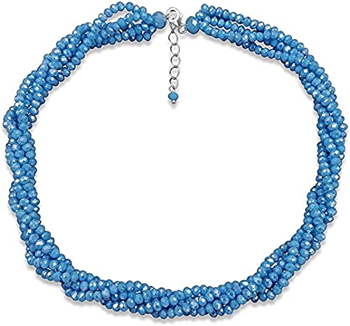 A V FASHION - BLUE CRYSTAL SEMI PRECIOUS GEMSTONE BEADS 5 LAYER TWIST NECKLACE FOR GIRL AND WOMEN BEADED 16" LONG ROUND FACETED NECKLACE FASHION JEWELLERY