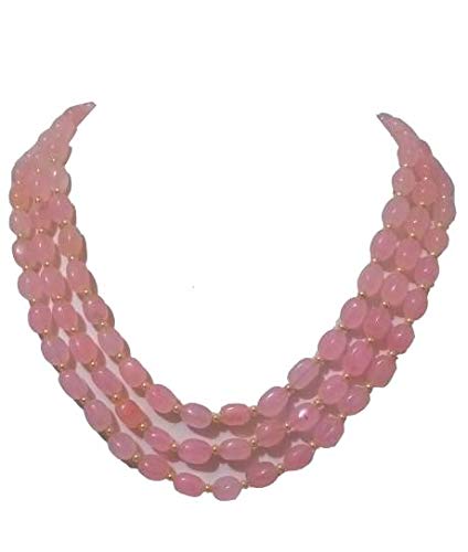 A V Fashion - Beautiful Onyx Beades 3 Layer Necklace Set Pink Color 16 Inch Long Semi Precious Maniya Mala Fashion Jewellery (Same as Shown in Image)