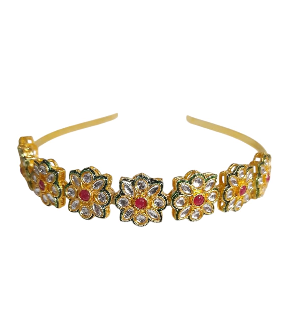 A V FASHION - Kundan Hair Band for Women Girls Tiara Head Hair Piece Sheeshphool Matha patti Fusion Ethnic Hair Accessory for Festive Season Weddings Shaadi Head Piece (Same as shown in Image)