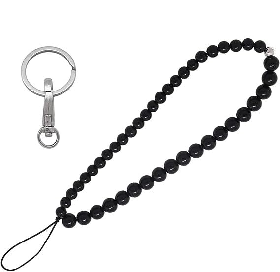 A V FASHION - Beaded Cell Phone Lanyard Short Hand Wrist Lanyard Strap Onyx Stone Bead Mobile Phone Chain for Girl Women Men Cell Phone (Black Color)
