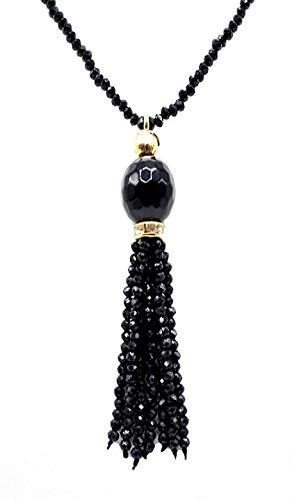 A V FASHION - Black Crystal Stone Beads 1 Layer Tassel Necklace Set 16 inch For Girl and Women Multi Mala Fashion Jewellery (Same as Shown In Image)