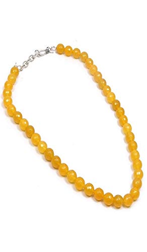 AV Fashion india - Yellow Sapphire Colour Onyx Gemstone Beads Necklace 1 Layer Round Faceted Beads Mala for Girl and Women Fashion Jewellery (AV_R17)