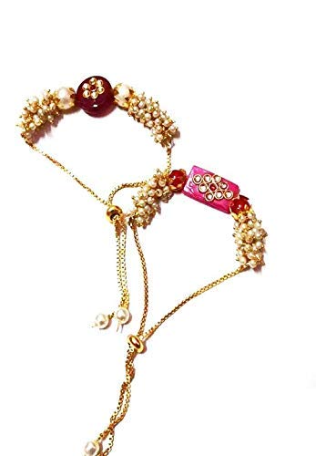 AV Fashion India - Combo of 2 Piece Premium Rakhi Elegant Kundan Stone with Pearl Bhaiya/Bhabhi/Brother/Sister/Boy/Girl Handmade Multi Colour Bracelet Rakhi Fashion Jewellery