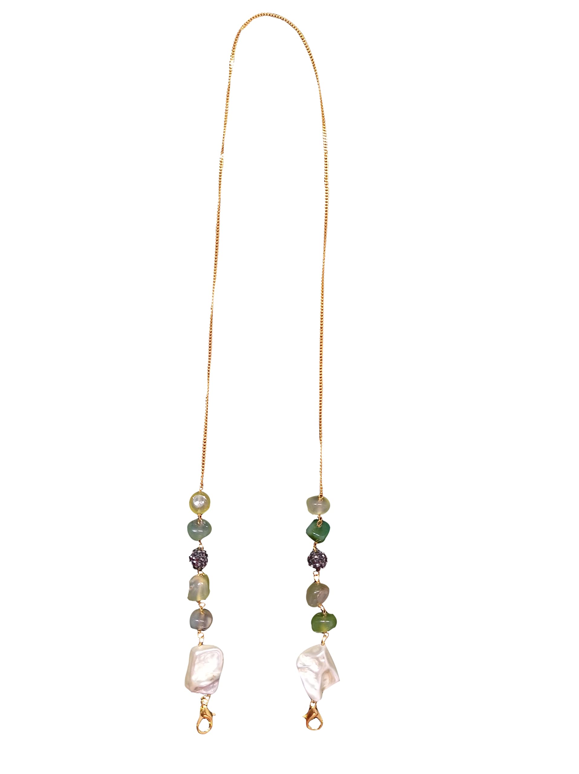 AV Fashion India - Jade Beads & Natural Baroque Pearl Chain Holder Strap Holder Cord Eyewear Necklace Retainer for Women Beaded Lanyard, Made in India, Holds Your Mask Around Your Neck 27" Long